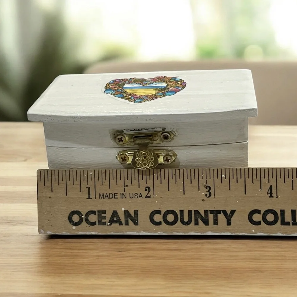 Handmade White Storage Box with Gold Accents And Seashell Motif.